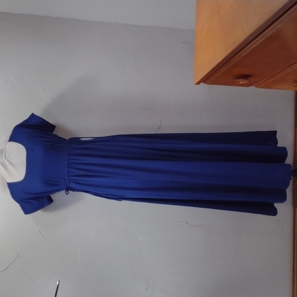Vintage Dresses & Skirts - Vintage 60s/70s Blue Empire Waist Maxi Short Sleeve Dress Women's Medium